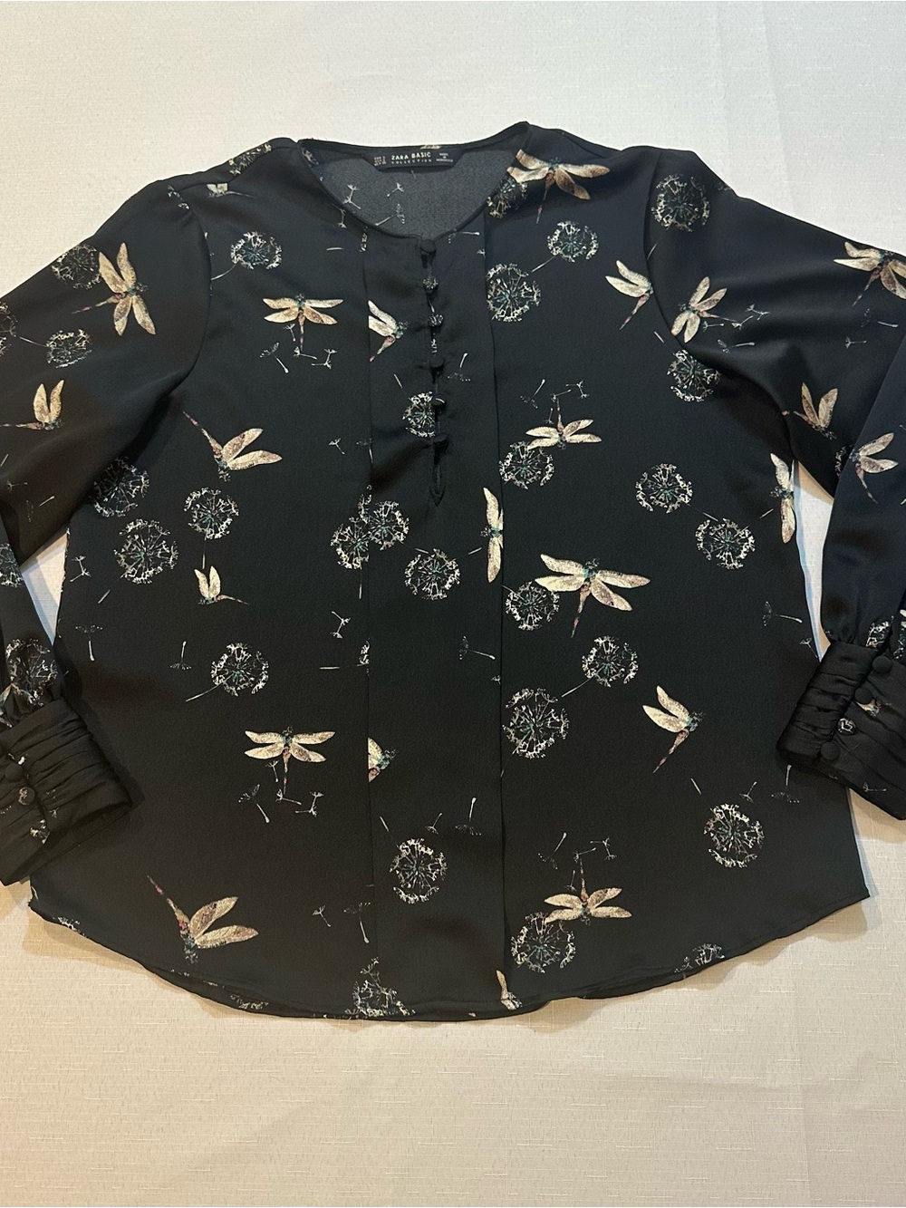 Zara Basic Dragonfly Print Blouse Size Small